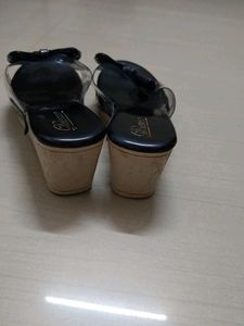 Desenes Black Bow Clear Slide Sandals
