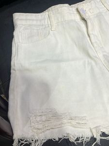 Distressed White Denim Shorts