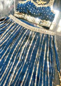 Blue &amp; Gold Embellished Lengha Set