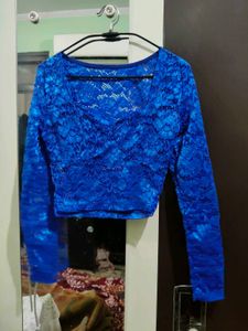 Blue Lace Blouse Top