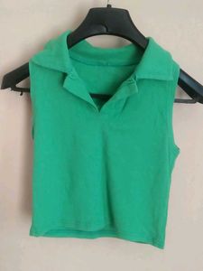 Green Cropped Polo Tank