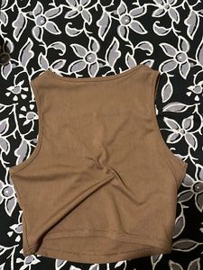 Brown Ribbed Cropped Tank Top