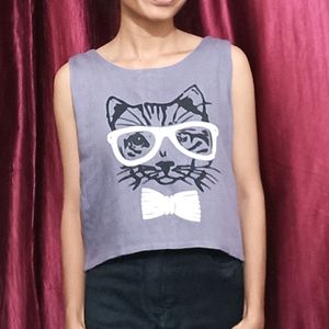 Grey Crop Top With Back Design