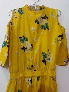 Yellow Floral Cold Shoulder Jumpsuit