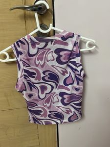 Trendy Purple Print Crop Top stretchable
