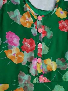 Floral Green Frock Naira Cut With Plazo