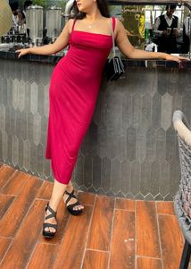 NEWME Red Square Neck Strapped Maxi Dress