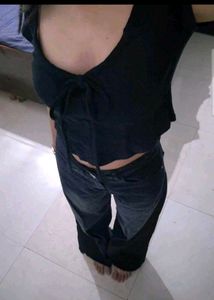 Cute Black Tie-Front Crop Top