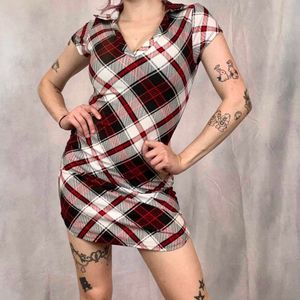Gothic Red Plaid Mini Dress