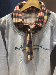 Blue Sweatshirt with Plaid Collar