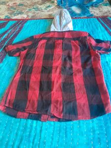 Red &amp; Black Plaid Hooded Shirt