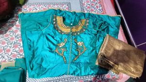 Women Embroidered Straight Kurta &amp; Choli