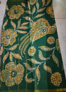 Beautiful Green Floral Pure Cotton Batik Saree