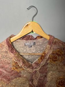 Lace Rose Print Ruffle Blouse