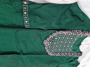 Emerald Green Embroidered Pants With Kurti