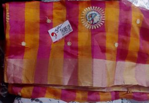 Pink & Orange Checked Saree