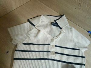 Striped Knit Polo Top