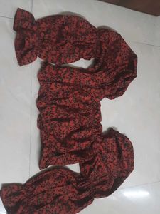 Dark Brown Floral Print Ruched Top