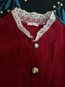 Red Corduroy Cardigan