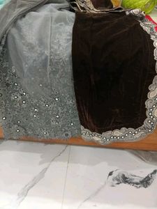Beautiful Saree Of Two Set Half Velvet