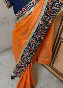 Elegant Orange Embroidered Saree 💕