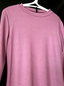 Mauve Ribbed Long Sleeve Dress