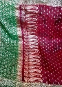 Vintage Original Banarasi Saare Fabric Silver Work