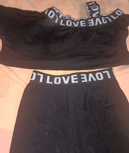 Girls Black Text Print T-shirt &amp; Joggers Set