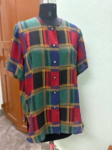 Vintage Plaid Button-Up Top