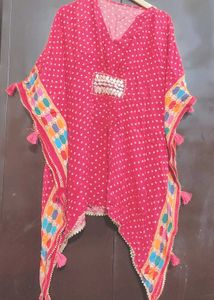 Rose Color Polka Dot Kaftan Top For 46 Bust