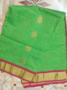 Green & Gold Checked Saree