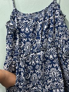 Blue Printed Mini Slip Dress