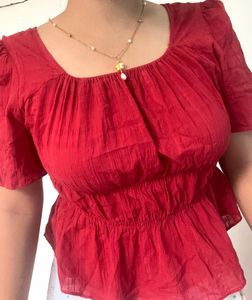 Red cinced Waist Top