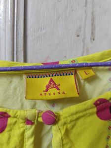 Bright Yellow Sleeveless Kurta | Abstract Print |