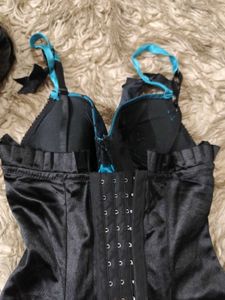 Gothic Y2k Black And Blue Burlesque Corset Top