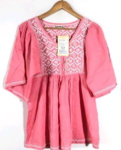 Fabindia LaBiba Pink Embroidered Top