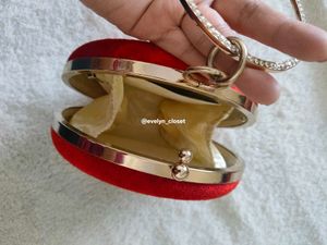 Red Velvet Shell Embellished Clutch