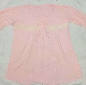 Pink Lace Trim Tunic Top