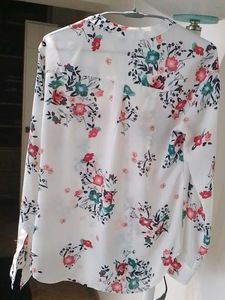 ColourfulWhite Shirt With Overall Flower Prints