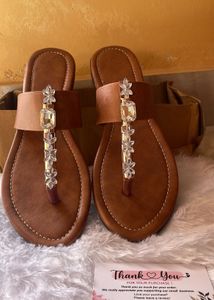 Brown Jeweled stone  Thong Sandals
