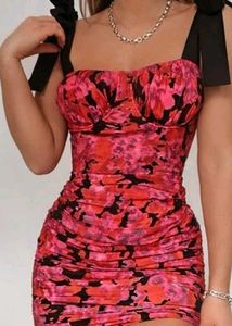 Urbanic Floral Ruched Mini Party  Dress