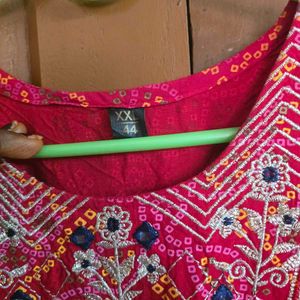 Embroidered Bandhani Print Kurta Set