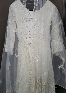 White Georgette Thread Work Anarkali Suit Set