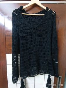 Black Crochet Knit Hoodie