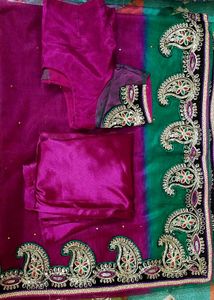 New Green & Purple Embroidered Saree Blouse