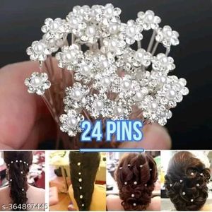 Pearl & Rhinestone Hair Pins - Set of 24