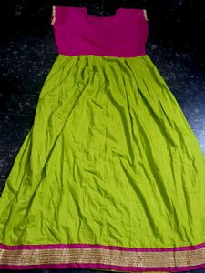 Beautiful Parrot Green And Pink Full Gown