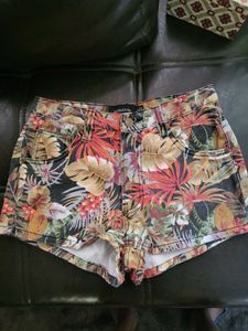 Printed Denim Shorts