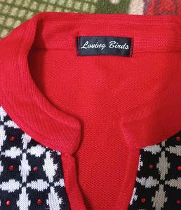 Red &amp; Black Print Kurta