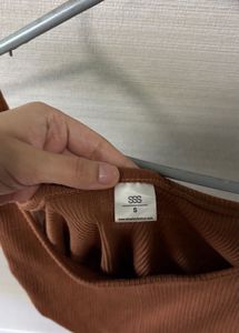 Brown Ribbed Cinched Tank Top